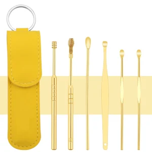 6pcs Rose Gold Ear Cleaning Tool Kit Stainless Steel Earpick Cleaner Spoon Earwax Remover with PU Leather