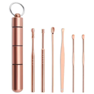 6pcs Rose Gold Earwax Removal Ear Cleaning Tool Stainless Steel Earpick Cleaner Kit with Steel Tube
