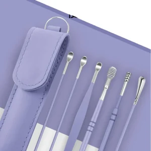 6pcs Set Home Use Stainless Steel Ear Wax Picker Kit Hand Held Earpick Wax Remover Earwax Spoon Cleaning Tool Piercing Tool US