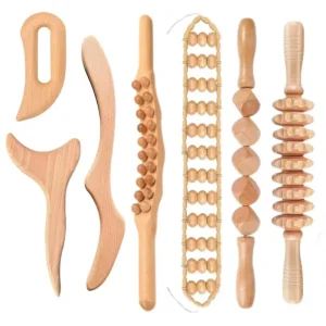 7 in 1 Wood Therapy Massage Tools Kit for Body Shaping Massage Tool Set Wooden Massager Body Sculpting Sets for Muscle Relax