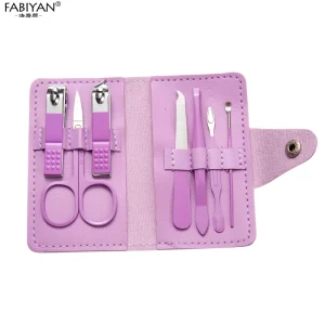 7pcs Stainless Steel Manicure Kit with Beauty Scissor Earpick Nail File Nail Care Pu Bag Professional Nail Clipper Kit Set