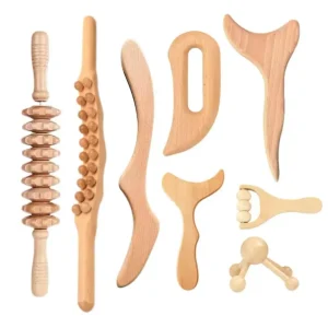 8pcs Wood Massage Therapy Tools Kit for Body Shaping Wooden Lymphatic Drainage Massager Gua Sha Roller Tools