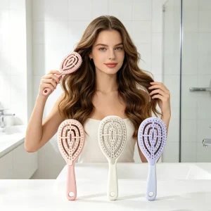 A801 Self Cleaning Dry Anti Static Customizable Logo Household Plastic Handle Silicone Pad Hair Comb
