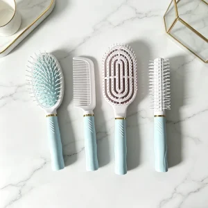 A807 Fresh Blue White Curling Rod Airbag Comb Set with Nylon Teeth Plastic Handle Custom Logo Option Hollow Ventilation Design