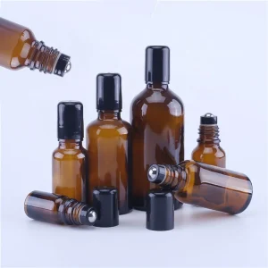 Amber Glass Roll on Perfume Bottle Empty Essential Oil Bottle with Metal Roll on 5ml 10ml 15ml 20ml 30ml 50ml 100ml