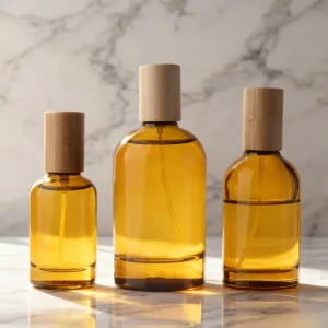 Amber Perfume Bottle 30ml 50ml 100ml Empty Elegant Cylinder Bamboo Cap Glass Perfume Bottle