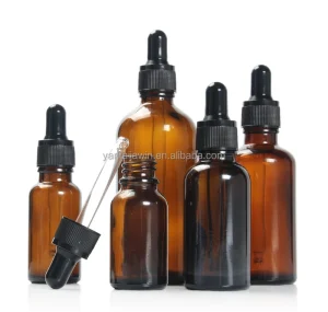Amber Soda Lime Glass Bottle with Black Dropper Cap 100ml Essential Oil Subpackage