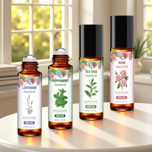 Aromatherapy Oils 100% Pure Essential Oil Roll on 10ml Set Lavender Peppermint Rose Tea Tree Oil for Massage
