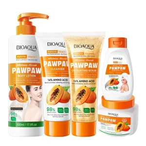 BIOAQ UA Papaya Shower Gel Moisturizing Whitening Body Lotion Bath Salts Exfoliating Scrub Body Wash Skin Care Set