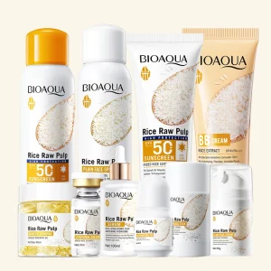 BIOAQUA Vegan Rice Skin Care Products Serum Sunscreen BB Cream Body Spray Makeup Remover Whitening Facial Kit Set