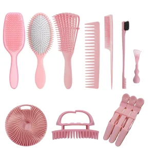 Barber Salon Hair Clips Edge Brush 10Pcs Set Custom Logo Scalp Massager Detangling Hair Brush and Comb