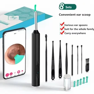 Black Integrated Spoon Head Ear Wax Removal Earwax Removal Tool Visual Earpick Ear Cleaner with Camera with Light Accessories