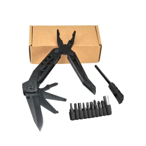 Black Multitool Knife Camping Accessories 16 in 1 Multi Tool Pocket Folding Handle Personal Care EDC Plier with Nylon Pouch