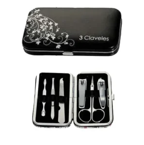 Black Personalized Travel 6pcs Stainless Steel Pedicure Manicure Nail Care Tools Set in Leather case