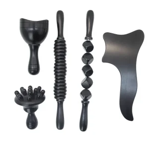Black Wood Therapy Massage Tools Kit 5 Pcs Maderotherapy Body Sculpting Tools Lymphatic Drainage Wooden Massager