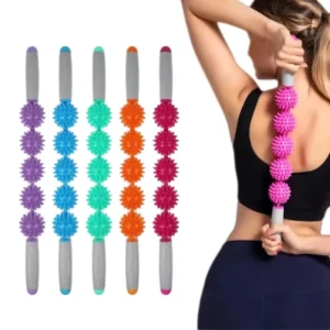 Body Muscle Roller With Spiky Ball Back Massage Stick Portable 5 Balls Yoga Massage Roller Stick for Muscle Relax Pain Relief