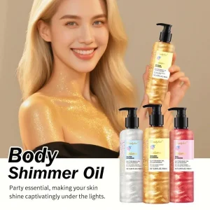 Body Shimmer Oil Long Lasting Glow Liquid Highlighter Custom Logo Lightweight Smooth Radiant Skin Care Set