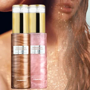 Body Shimmer Spray 2 Color Bronzer Golden Glitter Spray Shimmer Body Glow Tan Oil Liquid Highlighter Tanning Spray