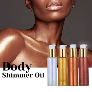 Body Shimmering Highlighter Oil Private Label Makeup Highlighter Custom logo Body Glitter Body Face Hair Shimmer Oil