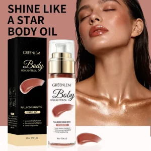 Bronze Gold Shimmer Body Oil Luminizer Long Lasting Waterproof Liquid Highlighter Glow for Face & Body