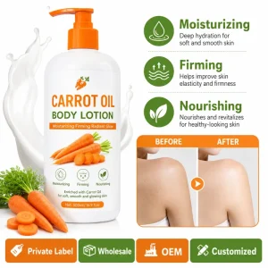 Carrot Oil Body Lotion Moisturizing Firming Radiant Glow Lightweight Nourishing Private Label OEM Customized