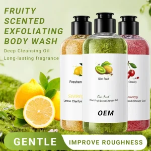 Cherry Lemon Kiwi Body Scrub and Shower Gel Set Deep Cleansing Brightening Skin Care Private Label Customization Bulk