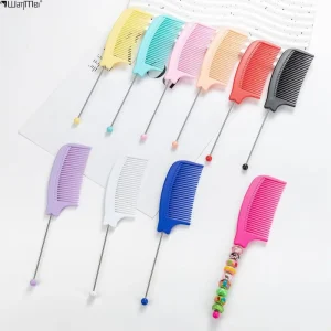 Colorful DIY Beaded Tail Comb Hairdressing Comb for Home Salon Use with Dense Teeth Hair Care Tool