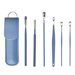 Colorful Spring Portable Earpick Removal Spoon Kit Stainless Steel Cleaning Earwax Cleaner Tool Set 6 in 1 for Ear