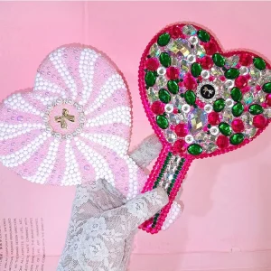 Cosmetic Beauty Tools Hand Held Mirror Shiny Diamond Makeup Mirror for Girls