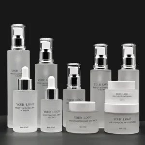 Cosmetic Skincare Set Packaging Clear Frosted Glass Spray Pump Face Serum Body Lotion Bottle
