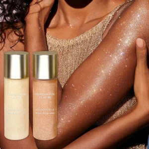 Custom 100ml Pink/Brown/Yellow Long-Lasting Organic Herbal Ingredients Shiny Waterproof Body Shimmer Oil