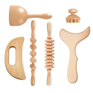 Custom 6 In 1 Wooden Gua Sha Tools Wood Therapy Massage Tools Lymphatic Drainage Massager
