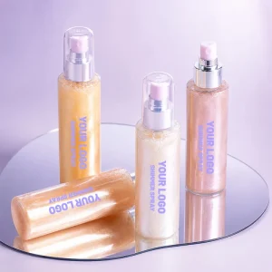 Custom Logo 120ml Vegan Liquid Highlighter Spray Glow Body Mist Hydrating Shimmer Spray Body Glitter Spray