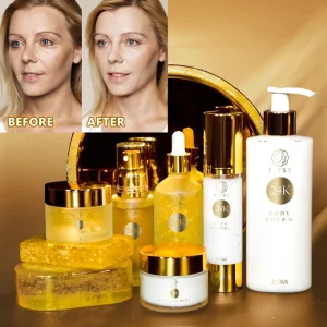 Custom Logo 24k Gold Face Serum Cream Moisturizer Body Lotion Skincare Kit Set 8 in 1 for All Skin Types