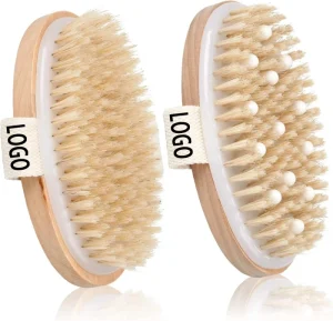 Custom Logo Dry Brushing Body Natural Soft Bristle Exfoliating Brush with Massage Nodes Lymphatic Drainage Exfoliating Scrub