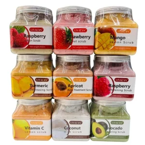 Custom Logo Private Label Skin Lightening Brightening Exfoliating Natural Fruit Vitamin C Sea Salt Face and Body Scrub