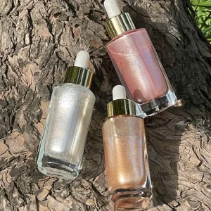 Custom Logo Shimmering Body Oil Glass Bottle Perfume Scented Sunscreen SPF 50 Makeup Infused Luxury Body Shimmer Oil