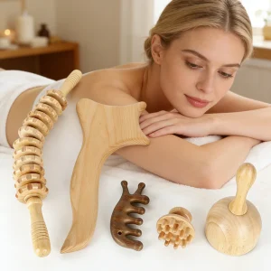 Custom Logo Wooden Massage Tool Set 4 in 1 Gua Sha Scraping Board Spa and Beauty Supply Lymphatic Drainage Muscle Relaxation