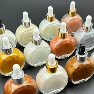 Custom Makeup Logo Organic Waterproof Glitter Liquid Body Face Highlighter Private Label Body Shimmer Oil