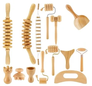 Custom Massage Stick Gua Sha Tools Wooden Abdomen Stomach Waist Neck Face Body Massage Set