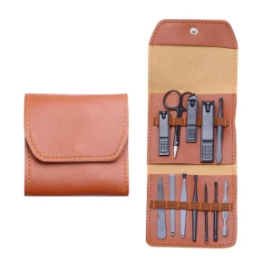 Custom Multi Functional 12pcs Ear Facial Care Tool Kit Portable Nail Manicure Pedicure Kit with Leather Package