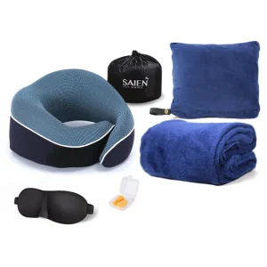 Custom Neck Pillow Comfortable Travel Kit with Flannel Storage Blanket for Travelling Home Office Nap Sleeping Neck Pillow