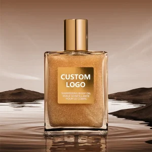 Custom Organic Makeup Highlighter Face Brightening Glitter Bronzer with Pearl White Rose Gold Shine Liquid Body Shimmer Oil
