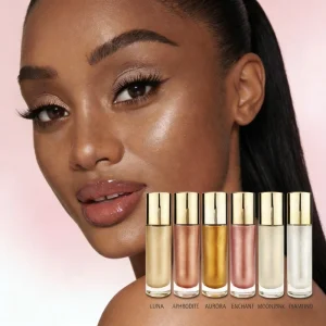 Custom Shimmering Body Oil Bronzer Illuminator Glitter Liquid Highlighter Spray