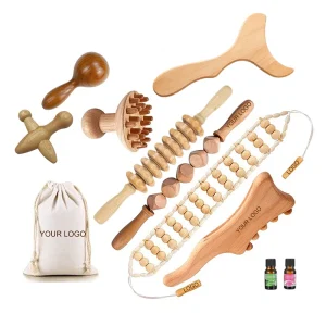 Custom Wooden Guasha Massage Wood Tool Scalp Massager Full Body Muscle Pain Relief Therapy Wood Therapy Massage Tools Kit Set