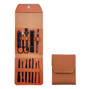 Custom logo PU Leather Home Beauty Personal Care Tools Men Black Pedicure Manicure Kit Finger Nail Clipper Set for Men