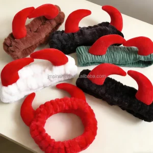 Cute Coral Fleece Girls Elastic Hairband Funny Horns Plush Cartoon 3D Makeup Yoga & Spa Face Washing Headband