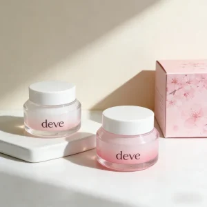 DEVE D1177 Customized Glass Wide Neck Pink Cream Skin Care Slanted Cosmetic Jar Bottle Screw Cap Screen Printing 50g 100G