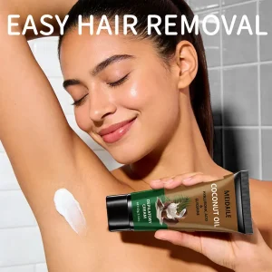 Depilatory Cream with Coconut Oil Hyaluronic Acid Glycerin Gentle Hair Removal for Face Leg Arm Armpit Moisturizing 60g