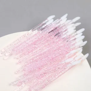 Disposable 50pcs Cotton Lip Exfoliator Applicator Wands Plastic Makeup Brush Container Lip Gloss Beauty Personal Care Accessory